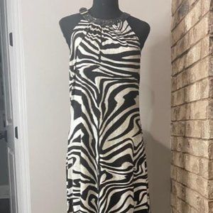 Zebra Print Dress with Leather Neckline